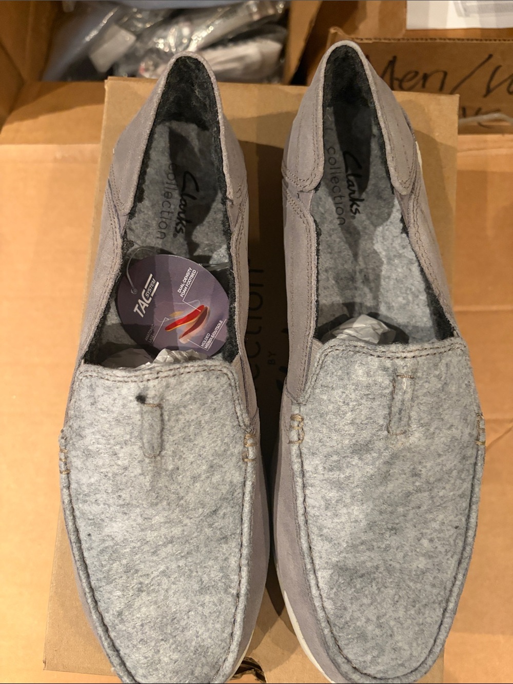 Clarks Men's Light Grey Felt Slip-On Loafers